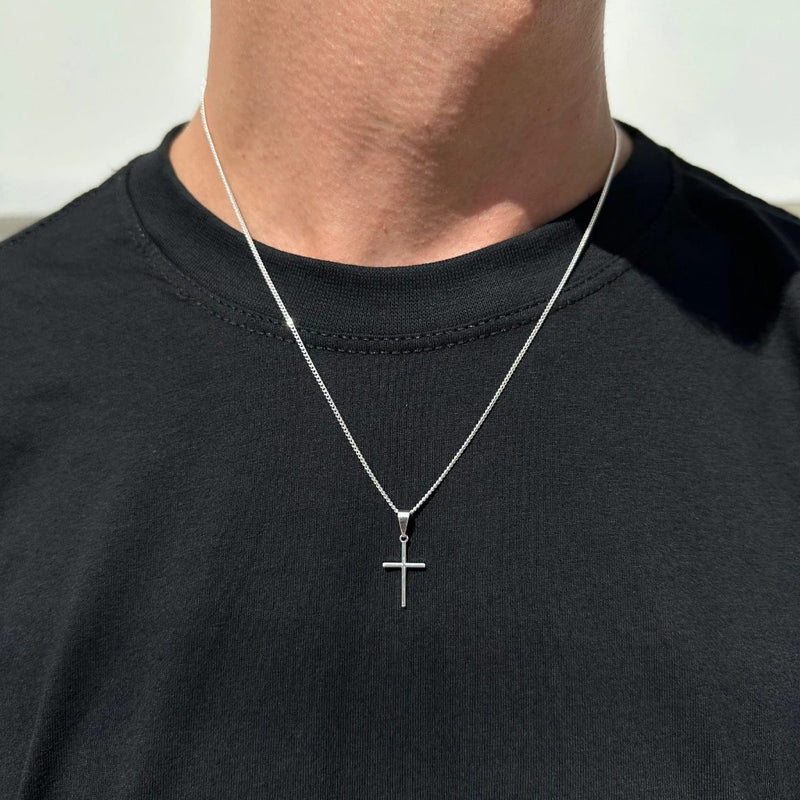 Cordão de Prata 1,5mm com Cruz Banho de Prata 50 Milésimos - Não Escurece
