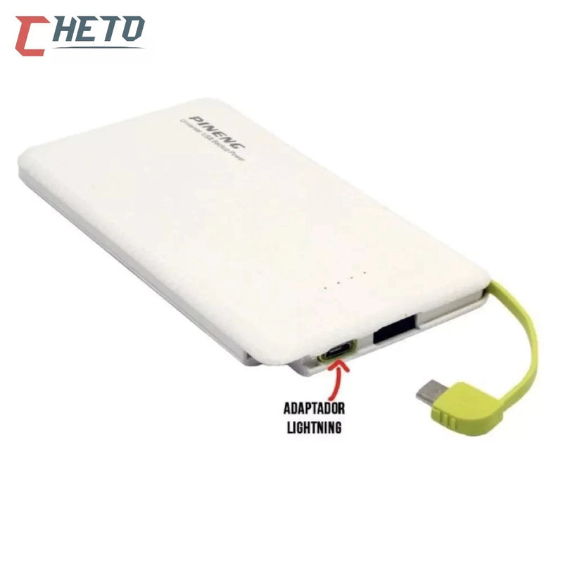 Carregador Portátil 10.000mAh Pineng com Conector iPhone/V8 (Power Bank)