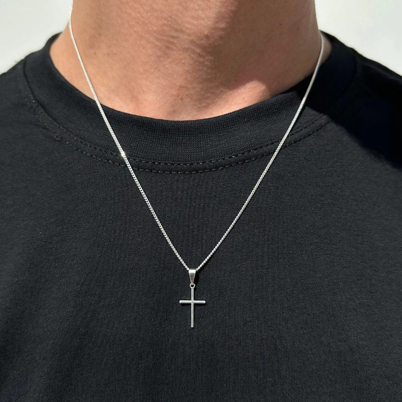 Cordão de Prata 1,5mm com Cruz Banho de Prata 50 Milésimos - Não Escurece