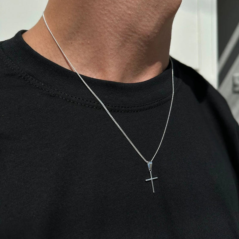 Cordão de Prata 1,5mm com Cruz Banho de Prata 50 Milésimos - Não Escurece