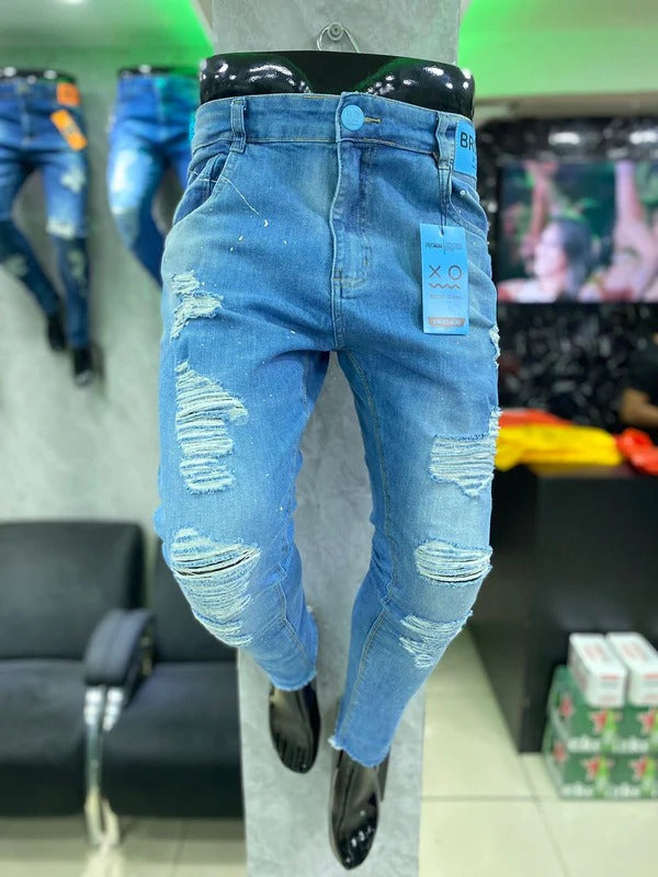 Calça Jogador Skinny (Azul jeans) (Rasgadinha)