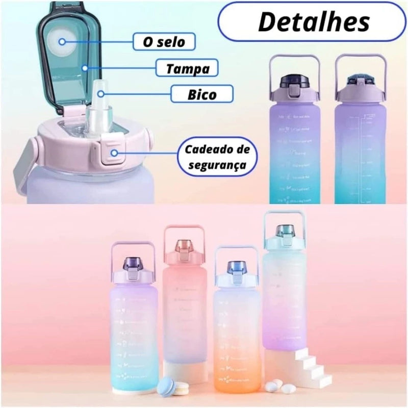 Kit 3 Garrafas Motivacionais: 2000ml, 750ml e 300ml