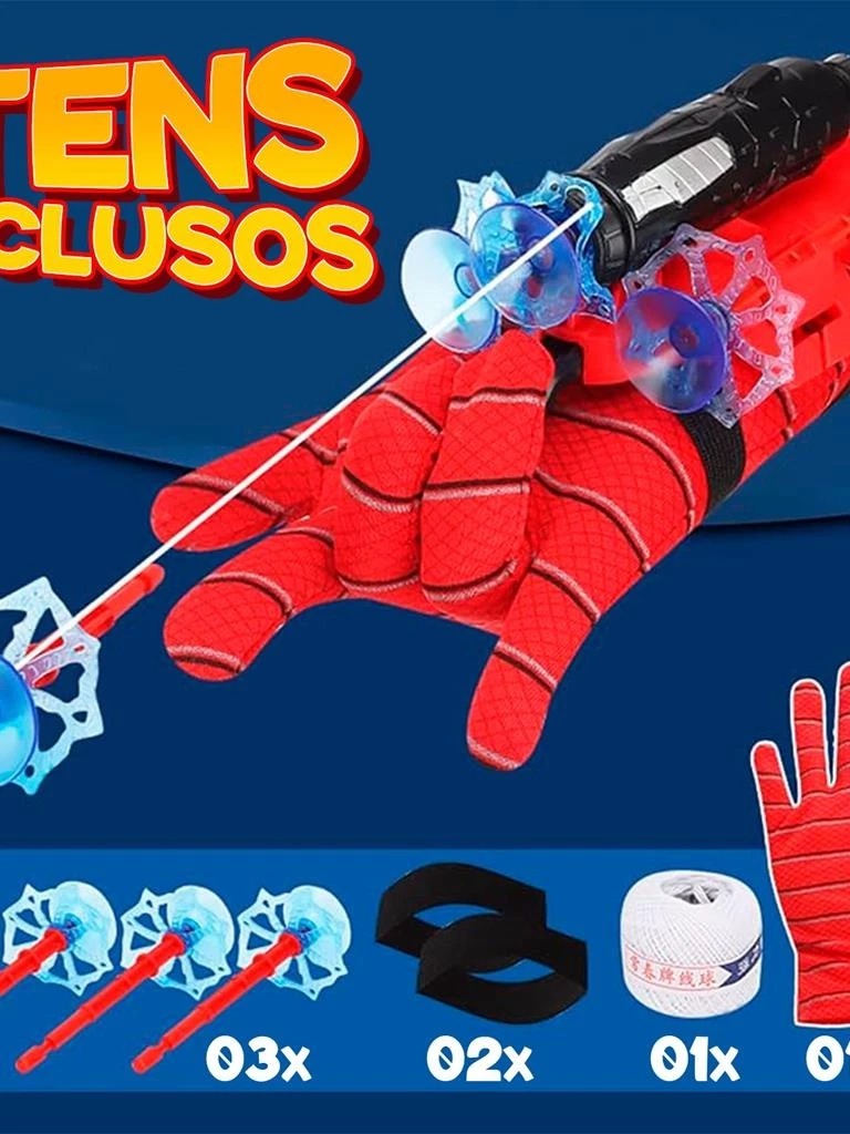Luva Lança Teia com Cordinha + Lança Disco: Brinquedo Infantil