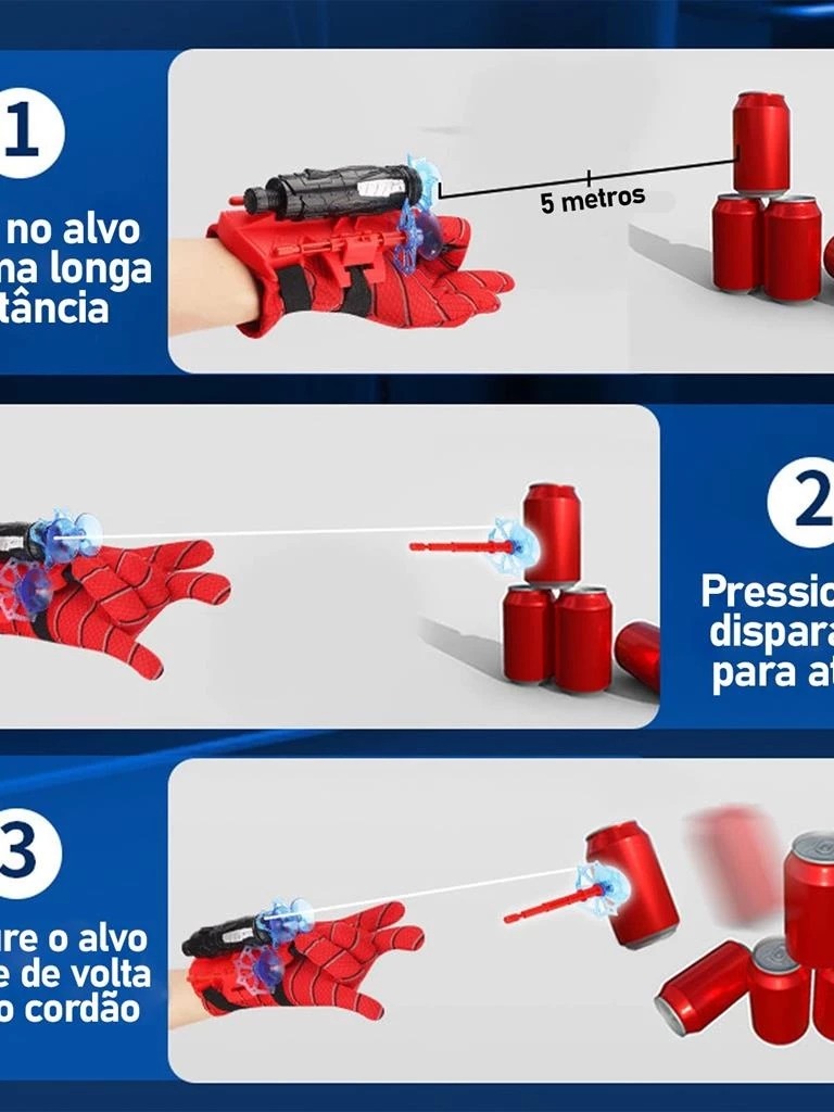 Luva Lança Teia com Cordinha + Lança Disco: Brinquedo Infantil