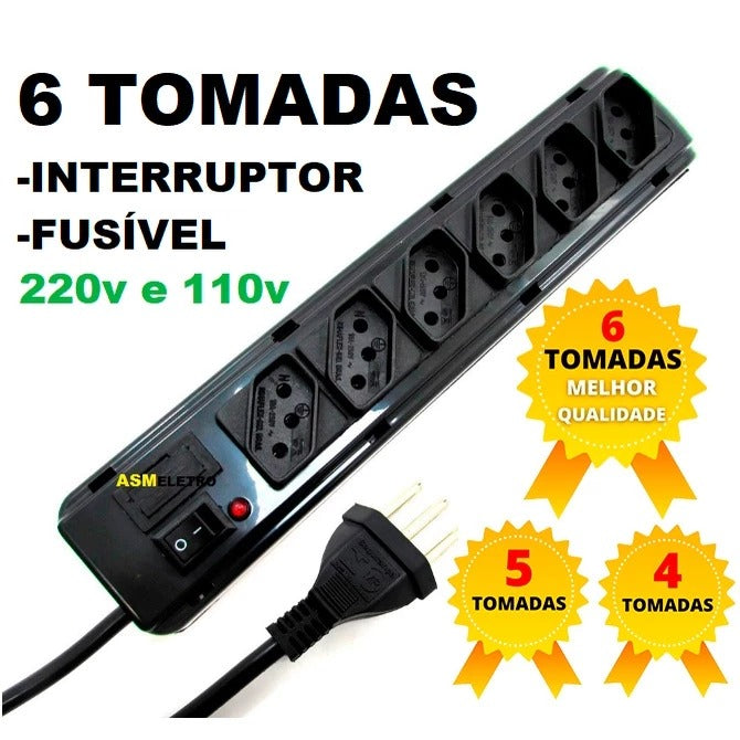 Régua de Tomadas Tripolar com Filtro e Fusível 10A