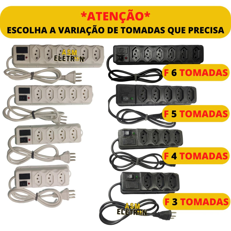 Régua de Tomadas Tripolar com Filtro e Fusível 10A