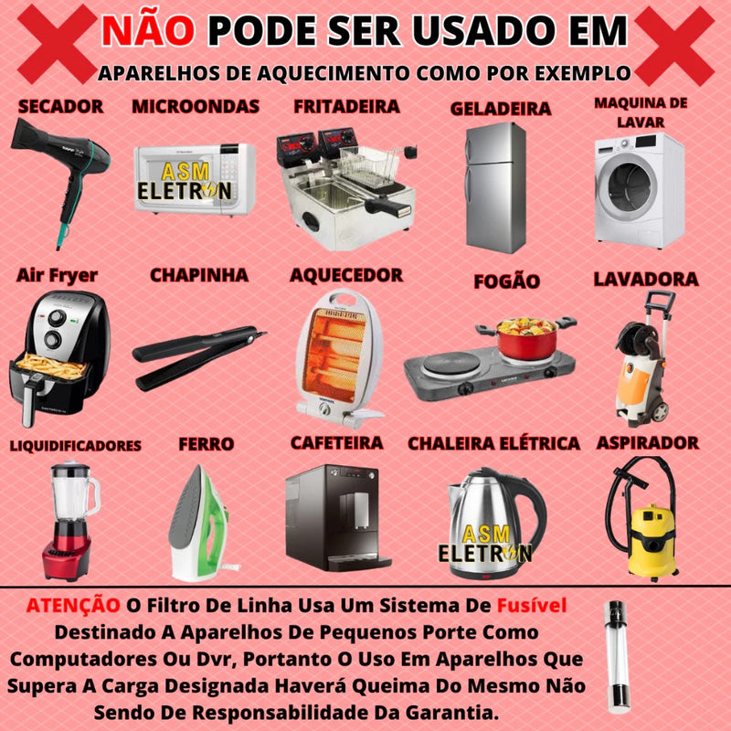 Régua de Tomadas Tripolar com Filtro e Fusível 10A