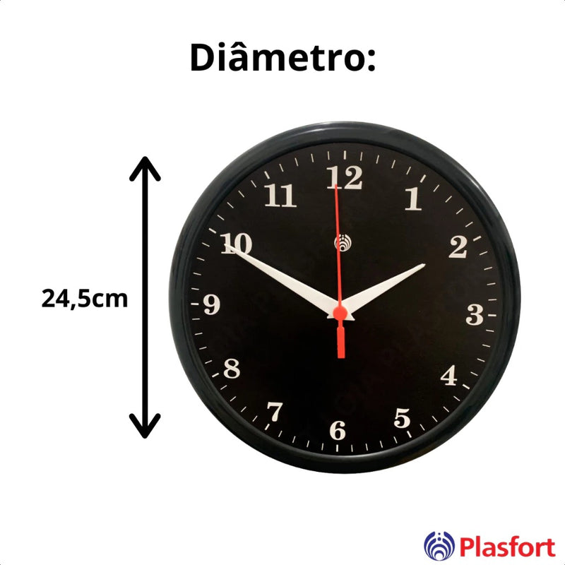 Relógio de Parede Preto Tradicional para Cozinha e Sala