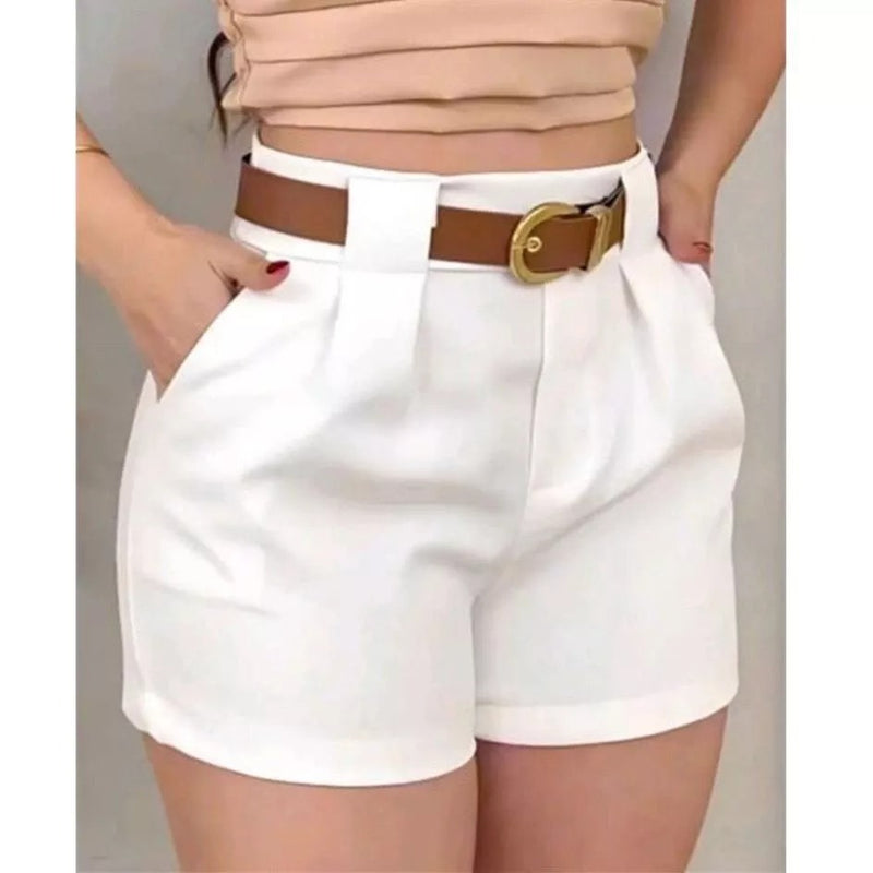 Short Feminino Social com Cinto e Bolsos: Estilo e Confort!