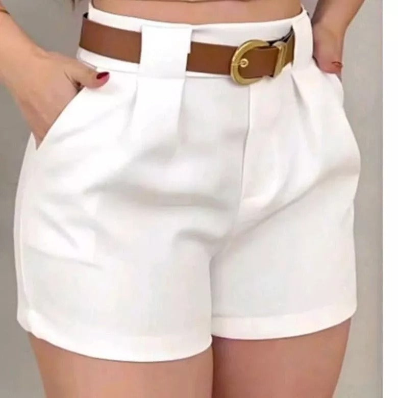 Short Feminino Social com Cinto e Bolsos: Estilo e Confort!