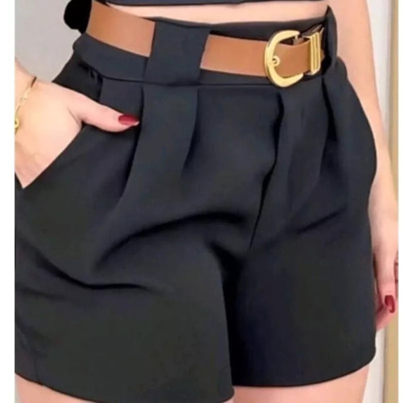 Short Feminino Social com Cinto e Bolsos: Estilo e Confort!