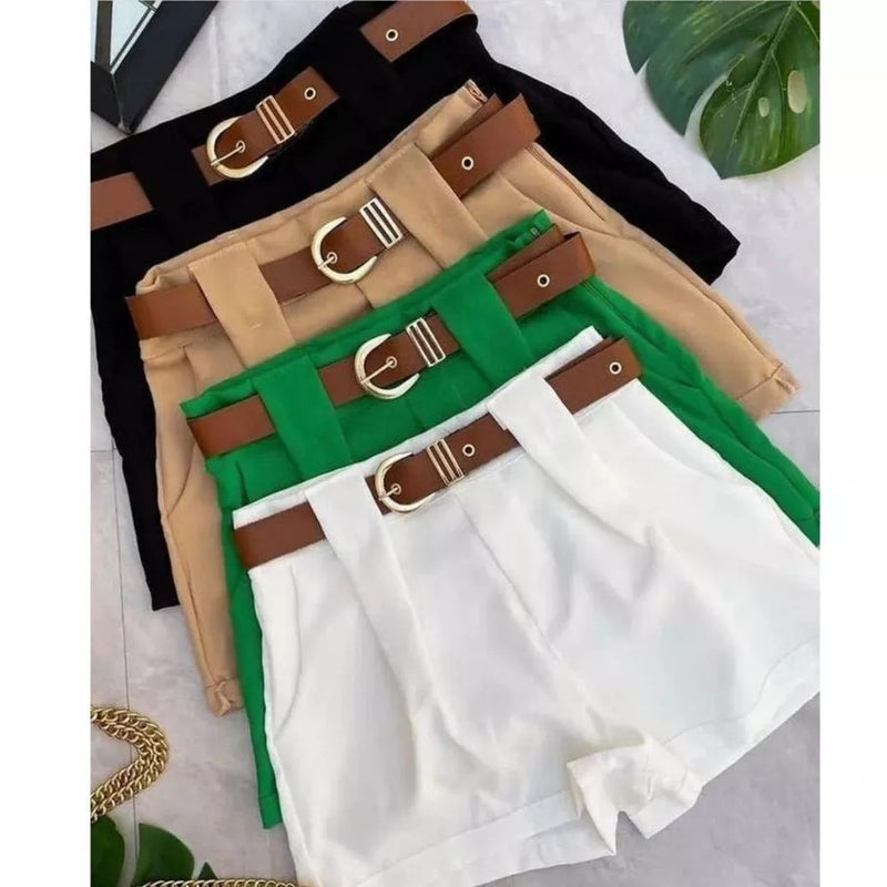 Short Feminino Social com Cinto e Bolsos: Estilo e Confort!
